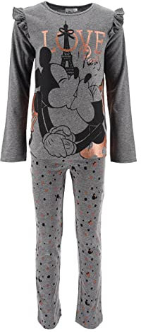 Sun City Minnie Mouse Kinder Mädchen Schlafanzug Kinder Pyjama Langarm Shirt + Schlaf-Hose (98, Grau)