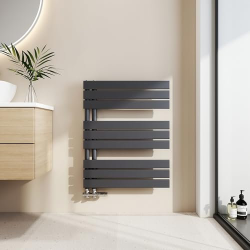 EMKE Toallero Baño Radiador Plano, toallero de Paneles, 762 x 600 mm, Antracita Color, secador de Toallas con conexión Lateral, 479W, radiador secador de Toallas de Agua Caliente