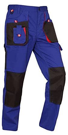 WORK IDEA Pantaloni da lavoro da uomo con tasche in tela Oxford resistente, Blu, L