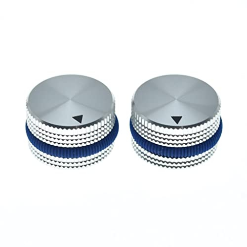 KAISH 2 Stück 63/64(25mm) Durchmesser Aluminium Potentiometer Knäufe 1/4 Universal Metall Topfknöpfe für Gitarre/Bass/AMPS Verstärker/Endstufe/Audio Equipments Silber mit blauem Gummi Ring