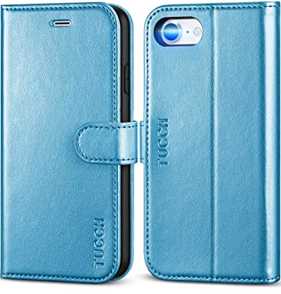 TUCCH Custodia per iPhone SE 2022, per iPhone SE 2020 per iPhone 8, per iPhone 7 Portafoglio Chiusura Magnetica Tasca Carte Portacellulare Antiurto per iPhone SE3/SE2/8/7 (4,7”), Brillante Blu