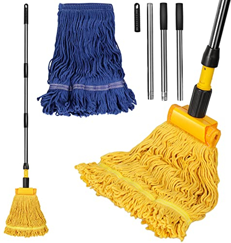 MASTERTOP Industrial Mop, Looped-End String Mop with 53 Long Stainless Steel Handle & 2 Reusable Heads, Heavy Duty Commercial Mops for Home Wood, Marble, Ceramic Tile, Floor Cleaning