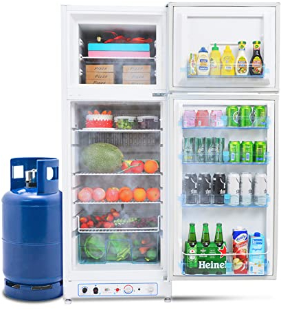 Techomey Gas Fridge Freezer 275L, 28~30Mbar, 240V/LPG, Gas Fridge Camping for Caravan, Motorhome, RV, Campervan, Cottage, White, Silent