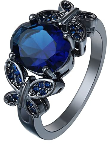 Homxi Schwarz Ring Damen,Schmetterling mit Oval Zirkonia Schwarz Dunkelblau Kupfer Ring Damen Frauen Ringe Verlobung Gr.52 (16.6)-62 (19.7)