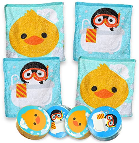 MIK funshopping Lot de 4 gants de toilette magiques - Serviette magique - Petit cadeau pour enfant - Tombola