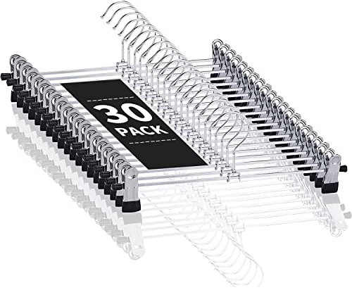 Cimlord 30 Stück Hosenbügel mit Clips, Rockbügel für Frauen, robuster Metall-Kleiderbügel für Schrank, platzsparend, rutschfester Hosenbügel, Jeansbügel für Herren, schwarz, 35,6 cm