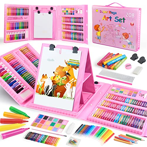 TOMMYHOME Drawing Kit 208PCS Deluxe Colouring Art Set for Kids 6-12 Draw & Painting Set with Watercolour Drawing Colouring Pencils for Children Kid