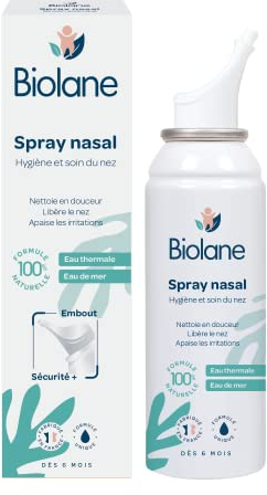 BIOLANE - Spray Nasal Eau de Mer thermale - Bébé - Hygiène et Soin du nez - 100% Naturelle - Dès 6 mois - Fabriqués en France
