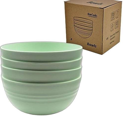 Unbreakable Cereal Bowls, Large Plastic Bowls Set of 4, EU Tested. Lightweight, Dishwasher and Microwave Safe, Ideal for Cereal, Salad, Noddle and Parties (Green, Single)