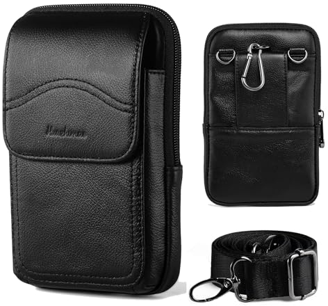 HUAZHIMAO Leder Gürteltasche Herren Handytasche Zum Umhängen Handy 7 Zoll Kleine Gürteltasche Holster mit Gürtelschlaufe Gürtelclip für iPhone 16 15 14 13 ProMax Galaxy S23+,S24 S23 Ultra (Schwarz)
