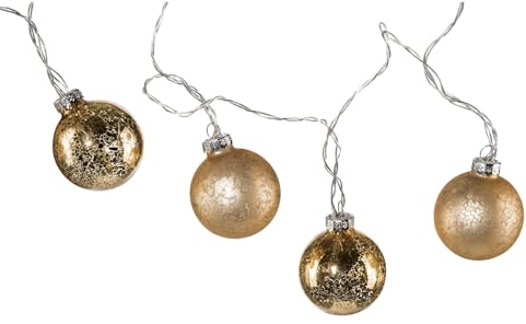 CREATIV Home Glas-Kugel-Girlande 100cm I Girlande Weihnachten mit LED & 10 Kugeln in Gold I Weihnachtsgirlande ideal als Indoor Weihnachtsdeko I hochwertige Weihnachtsgirlande mit Beleuchtung