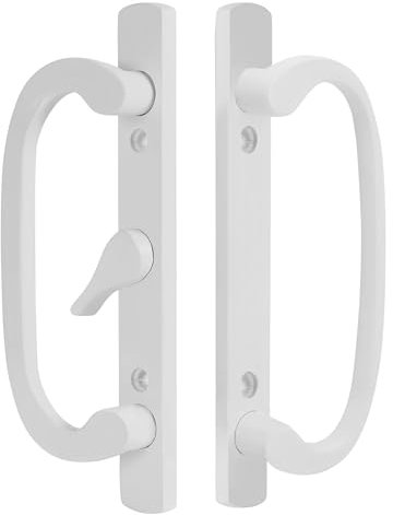 Wynn Hardware Sliding Patio Glass Door Handle Replacement Set | Sliding Door Handle Lock Set for Sliding Door Handle Repair | Mortise Type, Fits 3-15/16 Screw Holes - Center Latch (DH-211) (White)