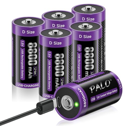 Mspalocell USB-C Lithium Batteries D 8800mAh Mono LR20 Batterie 1,5V Charge Rapide Type-C Batteries avec câble Charge, Faible Auto-décharge, avec lumière Charge, 1500+ Cycle, 6 pièces Batterie D