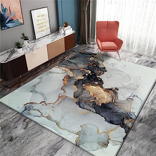 Sala De Estar Dormitorio Alfombra Impresa En 3D Tinta Gris Y Negra Pintura Textura Dorada Alfombra 3D Área De Alfombra Alfombra Alfombra Impresa De Franela - Poliéster Tacto Suave 180 X 280-2P8Y-O8R