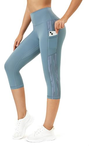 Flatik Legging 3/4 pour femme - Pantalon de sport opaque - Pantalon de jogging 3/4 - Pantalon de fitness - Legging de course, Bleu ciel marin, M