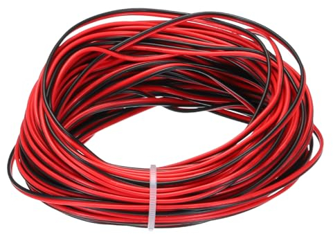QUARKZMAN 26 AWG 2-adriges paralleles PVC-Kabel, 15 Meter lang, 0,06 Durchmesser, rot schwarz, flexibles Kabelverlängerungskabel 300V für LED RGB Kabel, interne Verkabelung