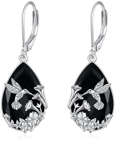 YFN Kolibri Ohrringe Sterling Silber Schwarz Turmalin Tropfen Ohrringe Kristall Heilung Schmuck Geistigen Schutz Geschenke für Damen