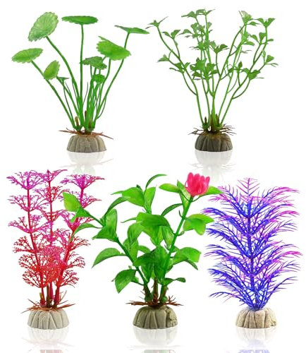 MHYMX Fish Tank Decorations, 5PCS Aquarium Plants Artificial Fish Tank Plants Colourful Fish Tank Ornaments Small Aquarium Decoration Plastic Aquarium Accessories Decor