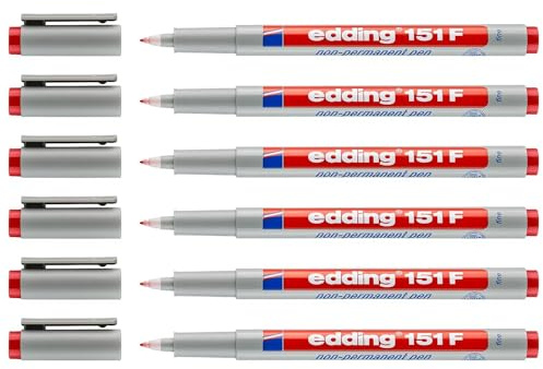 EDDING Set mit 6 Filzstiften, non-permanent, 151 F, Rot, feine Spitze, 0,6 mm