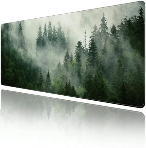 XXL Gaming Mauspad 1200x600x3mm Erweiterte Groß Mousepad Schreibtisch Pad, genähte Kanten Mauspad, langlebig,Rutschfester Gummiboden, Widerstandsfähig für PC Gamer Büro Waldnebellandschaft