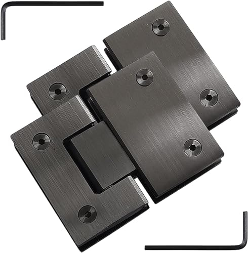 Charnière de porte en verre, Pinces à verre bidirectionnelles en acier inoxydable 201, noir brossé à 180 °, charnières de porte de douche sans cadre de 8 à 12mm, 2 pièces
