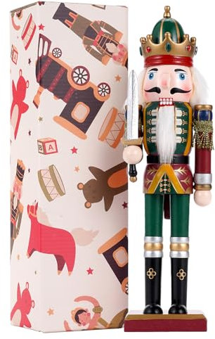 Nussknacker Figuren Holz Nussknacker Soldaten, 30cm Traditionelle Weihnachtskamin Dekoration Nussknacker Figuren Deko aus Kiefernholz für Zuhause Weihnachtsdekoration Weihnachtsschmuck(Schwertkämpfer)