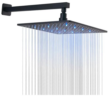 SWHC Duschkopf Led, Duschkopf Mit Led 12 Zoll, Duschkopf Regendusche Mit Temperaturregelung 3 Farbwechsel, Fester Duschkopf Mit Hohem Durchfluss FüR Badezimmer, Regendusche Led, Edelstahl