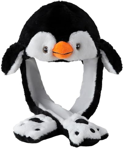 OPVXZAD Bewegliche Ohr Pinguin Hut Mit Wackelohren - Winter Plüsch Tier Mütze, Weihnachts Geschenk Partyhüte, Urlaub Cosplay für Kinder und Erwachsene