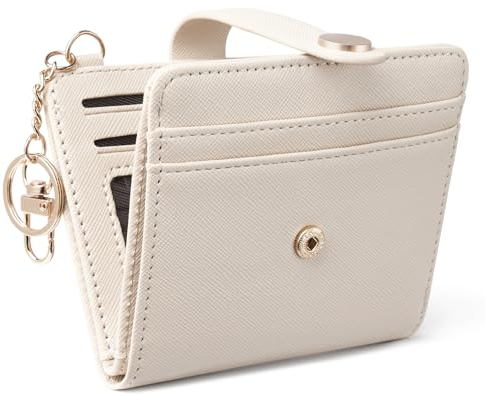 MUIIKOLA Portefeuille fin en cuir pour femme avec blocage RFID, porte-cartes de crédit avec porte-clés, poche pour pièces de monnaie avec fermeture éclair, A-beige blanc, Moderne