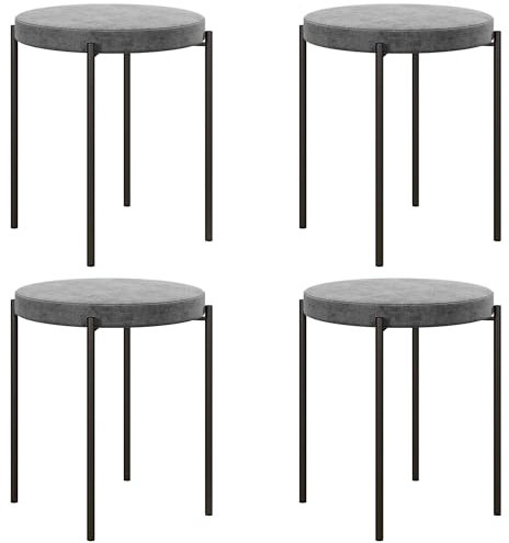 HOMCOM Esszimmerhocker 4er Set Stapelhocker Hocker aus Metall mit Samtoptik Küchenhocker Polsterhocker für Esszimmer Wohnzimmer Dunkelgrau