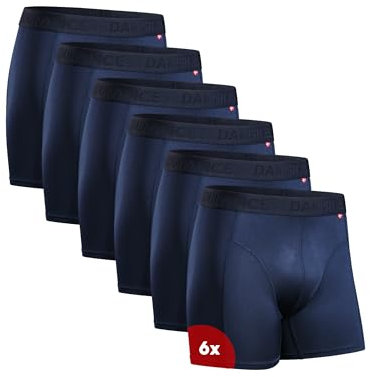 DANISH ENDURANCE Mens Boxers, Anti Chafing, Long Leg or Regular, Sports Underwear Men, Running Boxers, 6 Pack, Blue, Medium