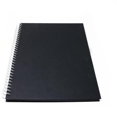 Artway Studio - Spiralgebundenes A3 Schwarzes Karten-Skizzenbuch - Hochformat - 60 Seiten/30 Blätter aus Recycelte 270gsm Schwarze Karte - Schwarzes Skizzenbuch mit festem Einband