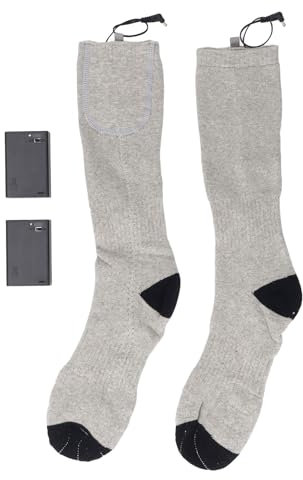 Chaussettes Chauffantes avec Batterie Rechargeable, en Coton Chaud, Idéales pour Le Ski, Le Camping, la Randonnée, Portables pour Les Voyages d'hiver (White)