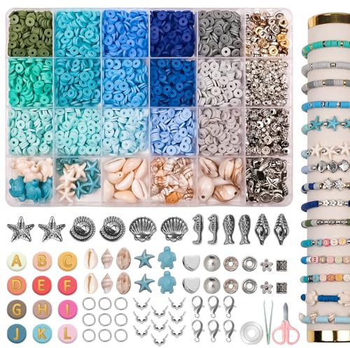 JHWELRG Perlen für armbänder Selber Machen Clay Perlen Set,Polymer Clay Perlenset mit Buchstabenperlen zum Auffädeln, Geschenkidee für Weihnachten Feiertage Geburtstage Belohnungen