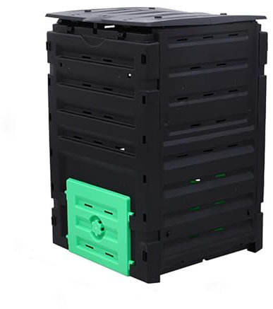 Bac à compost de 450 L, grande boîte de compostage d'extérieur avec couvercle rabattable à verrouillage supérieur, porte de sortie inférieure, baril de composteur pour jardin et cour