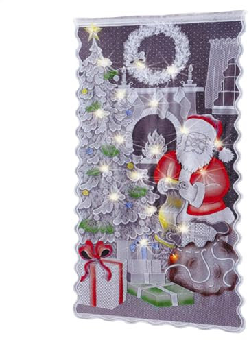 Sionhiuo Tür Scheibengardine, Weihnachtsgardinen, Weihnachten Vorhänge Weihnachtsvorhang, Tür Scheibengardine Weihnachten, Weihnachtliche Spitzenvorhänge, 213×102cm Weihnachtsmann Vorhänge