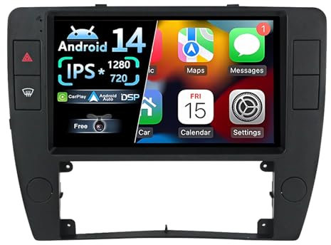 Estéreo para automóvil Android 14 de Doble DIN con Pantalla táctil de 9 Pulgadas para VW Passat B5 2000-2005 con Carplay inalámbrico/Android Auto Navegación GPS BT WiFi SWC Radio FM (W-1 (2G + 32G))