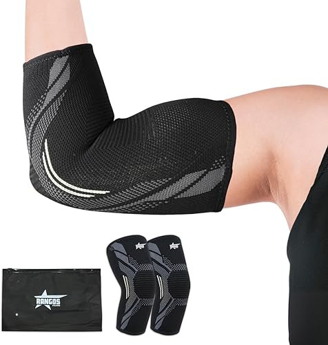 Rangos Elbow Support Pair, Anti-Slip Compression Sleeves for Weightlifting, Tendonitis, Arthritis, Injury, Tennis Elbow Support Strap, 2 Pack (XL)