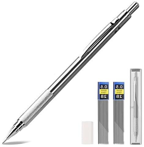 Porte-mine en métal 0,5 mm 2B avec 8 mines de recharge et 4 gommes pour écrire, dessiner, esquisser