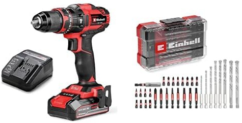 Einhell Taladro percutor con batería TE-CD 18/44 Li-i Power X-Change (18V, 44 Nm, función de perforación por percusión, portabrocas metálico de 13 mm, 2 velocidades) +Einhell M-CASE de 33P