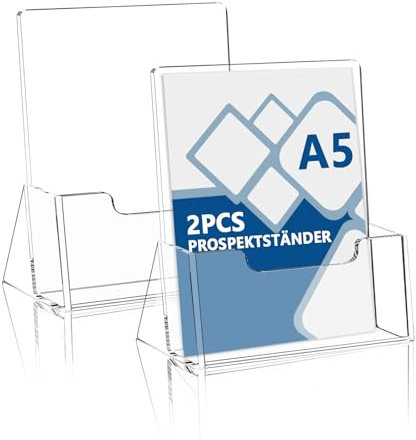 Bocguy 2 Stück Prospektständer, DIN A5 Tisch-Prospektständer, Acryl Transparenter Flyerständer Freistehende Prospekthalter für Counter Büro Restaurant Rezeption (A5)
