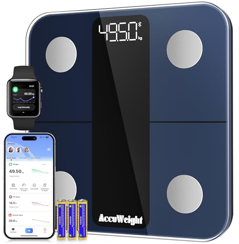 ACCUWEIGHT Körperfettwaage Personenwaage Waage Personen 180KG mit Körperfett und Muskelmasse Bluetooth Körperanalysewaage mit APP Digitale Körperanalysegerät für 17 essentielle Körperwerte