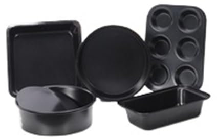 Set di 6 teglie antiaderenti in acciaio al carbonio, per toast, muffin, pizza, con fondo sciolto e finitura dorata, colore: nero