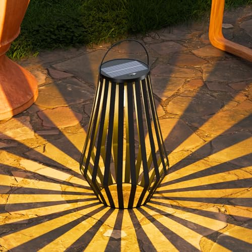 MALUX solar laternen für draußen, IP44 Wasserdicht Solarleuchten, Warmweiß, Kabellos & Wiederaufladbar, Tragbare Hängeleuchte mit Berührungsdimmer für Garten, Balkon, Terrasse, Camping