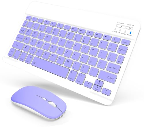 SOPPY Rechargeable Bluetooth Keyboard with Wireless Mouse, Purple | 3-device switching, 30-hour battery and 187g slim design for iPad, tablets and laptops at home, office, study or travel