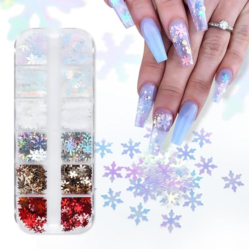Nagelsticker Weihnachten, Nagelsticker Schneeflocken, Nagelaufkleber Weihnachten, Nagelstickers Winter, Schneeflocken Sticker für Damen DIY Nail Art, Gesicht, Handyhüllen, Karten (C)