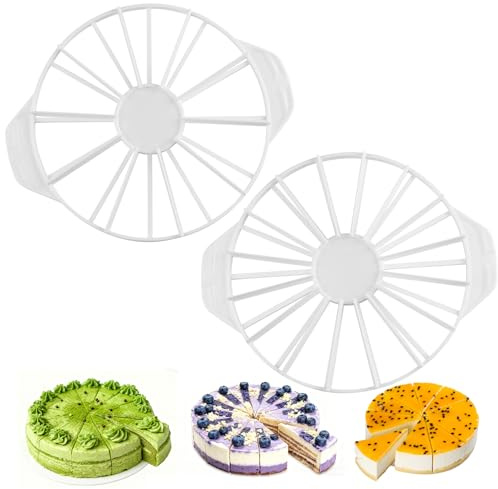 QEEYON Coupe-gâteau 10/12/14/16 parts, 2 pièces rondes Coupe-gâteau double face réutilisable en plastique pour découper, ustensile de cuisine pour toutes les occasions