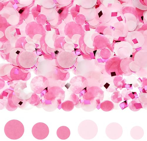 Yatrosynth 1cm Konfetti Rund, ca. 6000 Stück Glitzer Konfetti Bunt, Mehrfarbig Runde Streudeko Tischdeko, für Luftballons, Geschenkbox, für Geburtstag Hochzeit Party Dekoration(50g) - Rosa