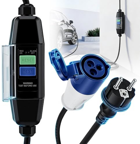 Adapterkabel 150 cm Schuko auf CEE mit Integriertem FI-Schutzschalter – CEE Verlängerungskabel, Starkstrom Verlängerungskabel, Camping Stromkabel & CEE Kabel mit FI Steckdose für Wohnmobil – IP44/IP55