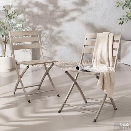 home24 Klappstuhl 2er-Set aus verzinktem Metall, Korrosionsbeständiger galvanisierter Stahl in klappbarer Ausführung, Praktische Sitzlösung für Garten oder Camping